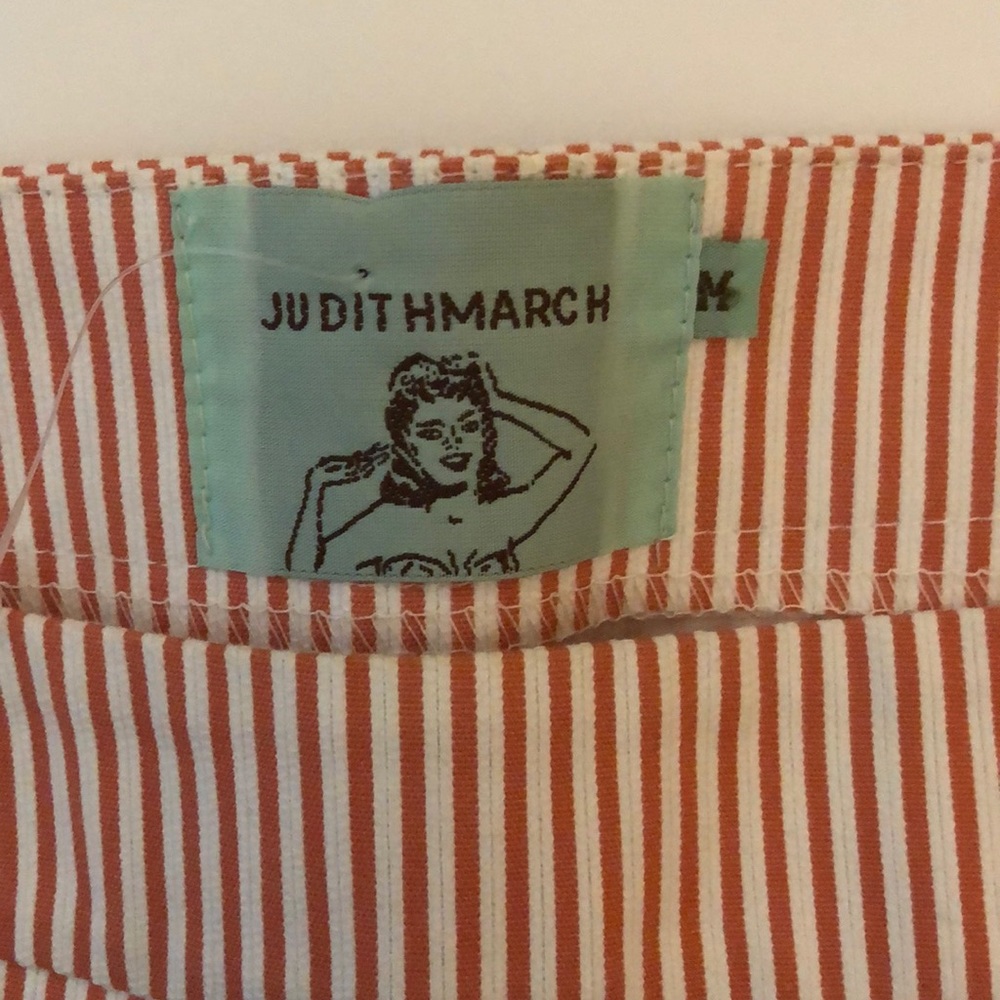 Judith March Coral Seersucker Pinstripe Shorts - Picture 3 of 5